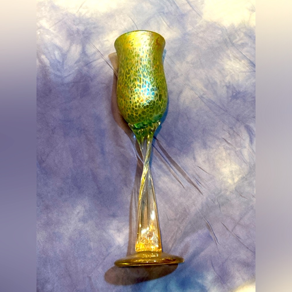 Stunning Aaron Slater Unsigned Blown Iridescent Glass Toasting Goblet